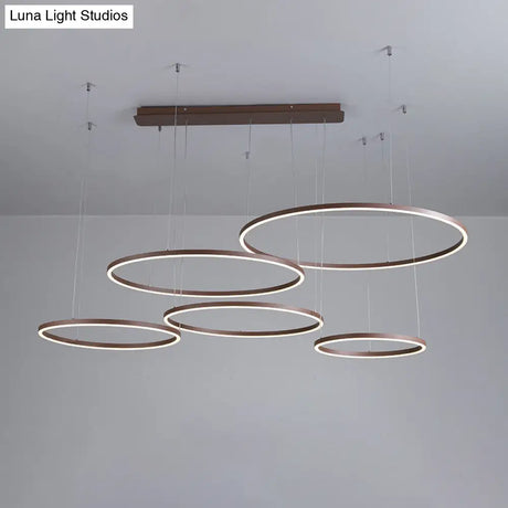 Brown Led Acrylic Chandelier - 3/4/5-Tier Minimalist Circular Pendant Light For Restaurants