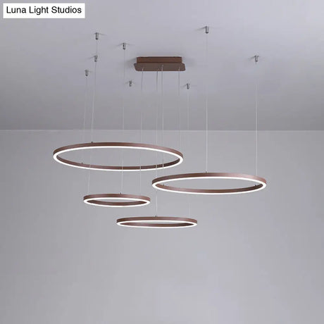 Brown Led Acrylic Chandelier - 3/4/5-Tier Minimalist Circular Pendant Light For Restaurants