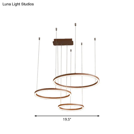 Brown Led Acrylic Chandelier - 3/4/5-Tier Minimalist Circular Pendant Light For Restaurants
