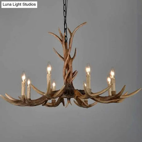 Brown Resin Chandelier Light Fixture - Traditional Antler Ceiling Lighting For Living Room