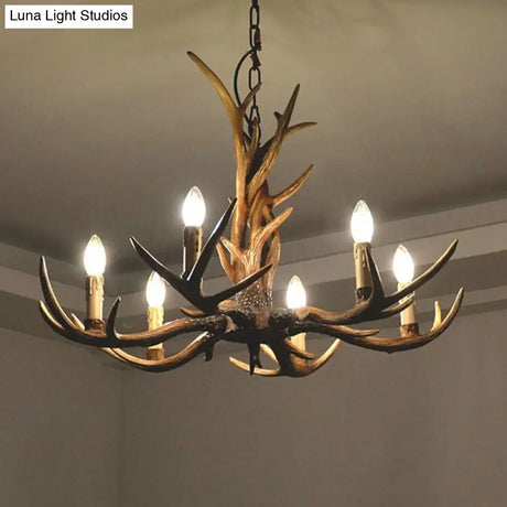 Brown Resin Chandelier Light Fixture - Traditional Antler Ceiling Lighting For Living Room