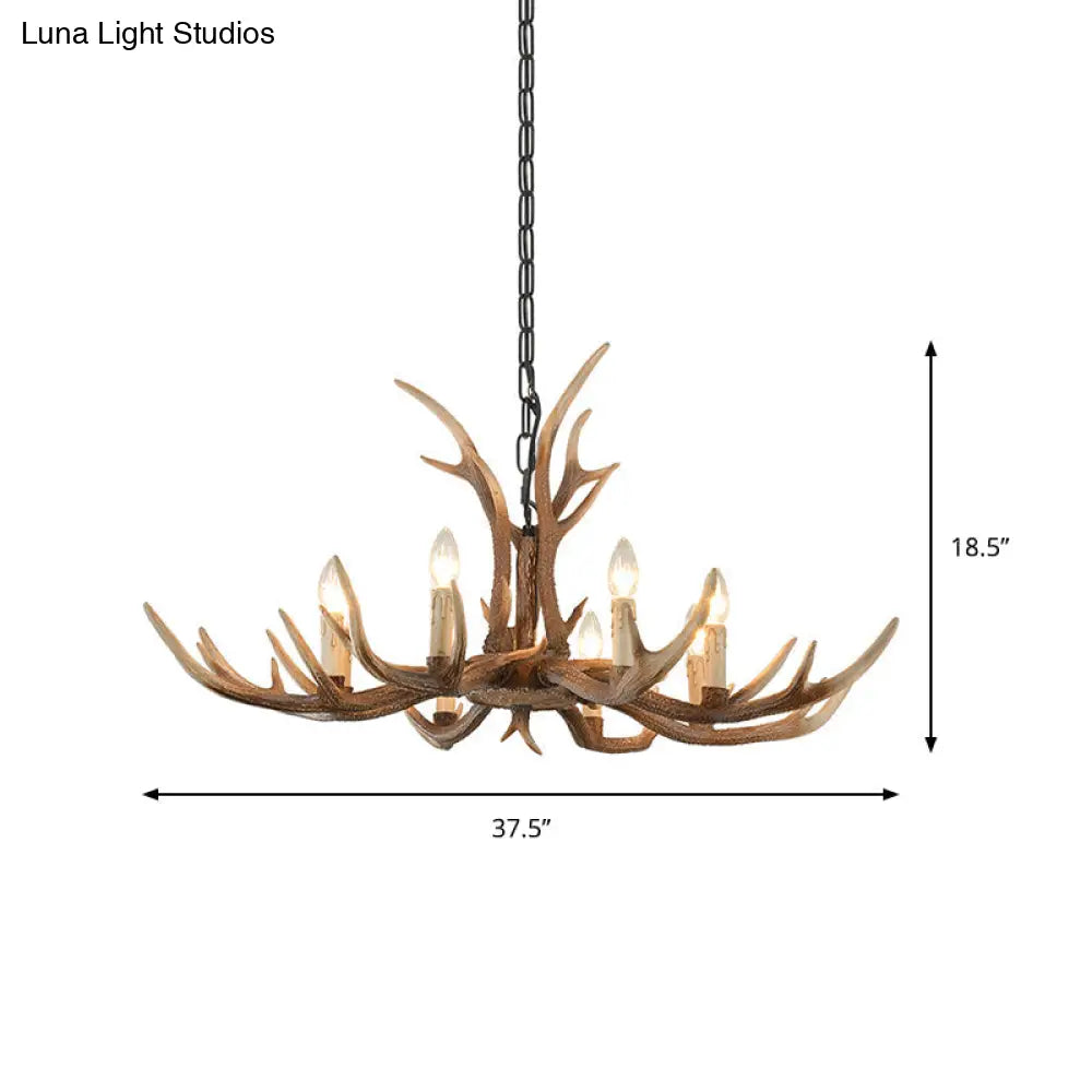 Brown Resin Hanging Chandelier Candelabra - 4/6/8-Bulb Traditional Suspension Light For Living Room