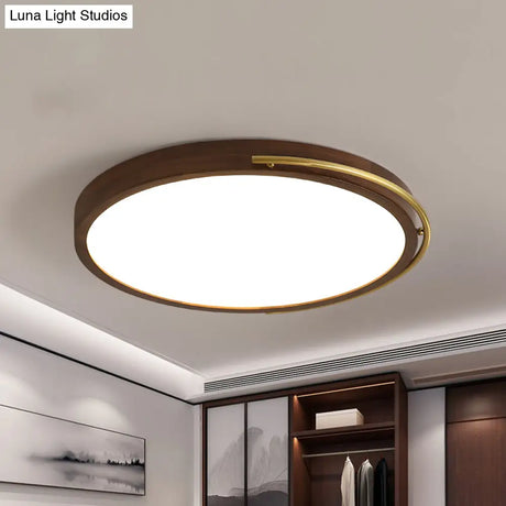 Brown Round Wooden Led Ceiling Light Fixture - 13’/17’ Diameter Flush Mount Lamp Kit