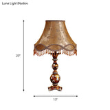 Brown Tapered Shade Table Lamp - 13/18 Height Traditional Fabric Leaf Design Ideal For Living Room