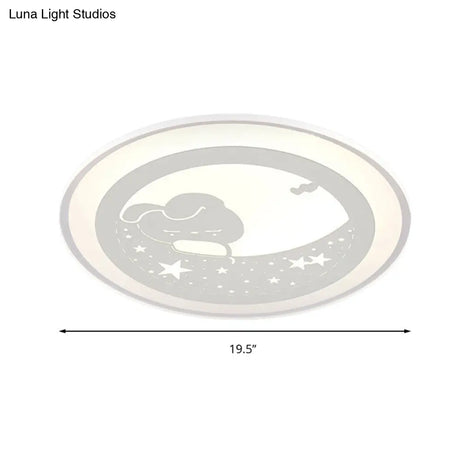 Bunny Moon Led Ceiling Lamp For Kindergarten With Animal Mount Light In White