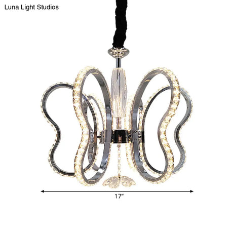 Butterfly Crystal Led Pendant Chandelier In Chrome - Restaurant Ceiling Hanging Light With