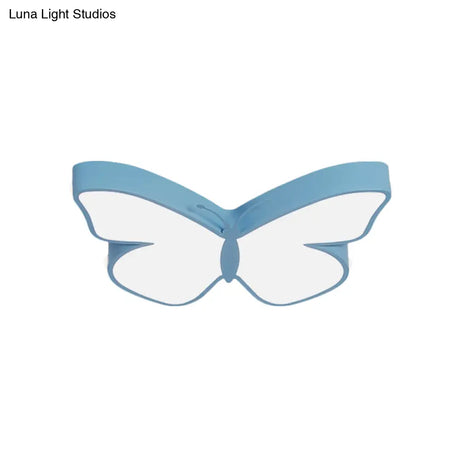 Butterfly Led Flush Mount Lamp In Warm/White Light 19.5’/23.5’ Width - White/Pink/Blue Cartoon