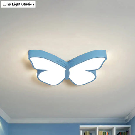 Butterfly Led Flush Mount Lamp In Warm/White Light 19.5’/23.5’ Width - White/Pink/Blue Cartoon