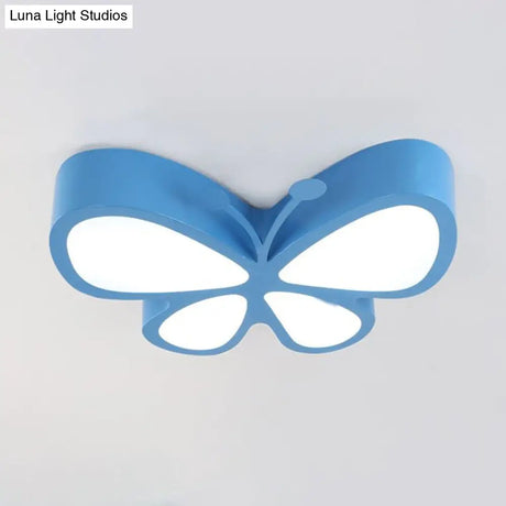 Butterfly Led Flush Mount Light - Nursery Ceiling Lamp Cartoon Metal Design Blue / 18 White