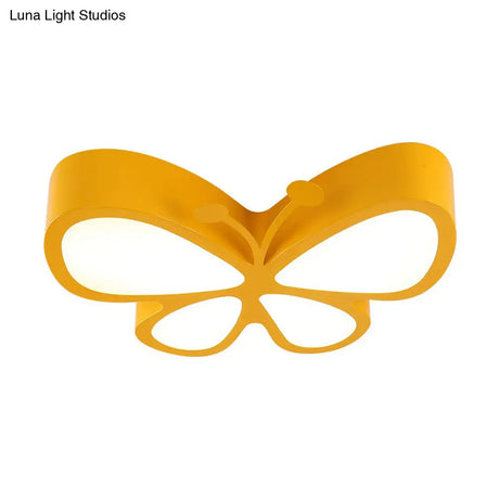 Butterfly Led Flush Mount Light - Nursery Ceiling Lamp Cartoon Metal Design Yellow / 18 White