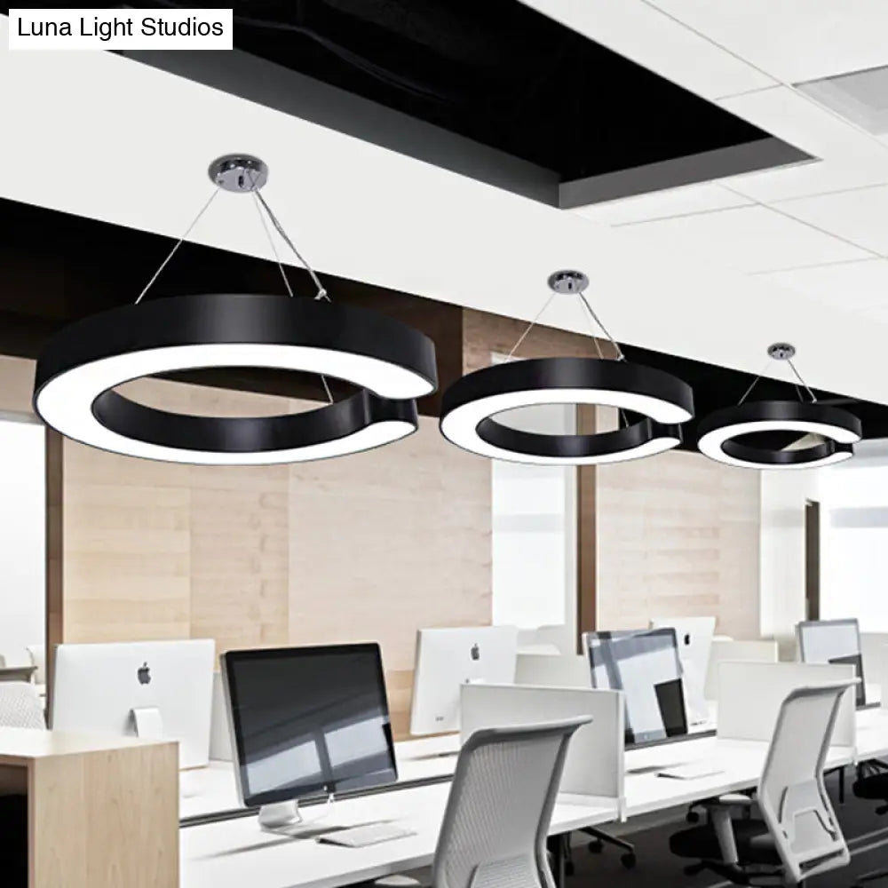 Minimalist Metal Led C-Shaped Hanging Pendant Lamp - 19.5/23.5/31.5 Width (White/Black
