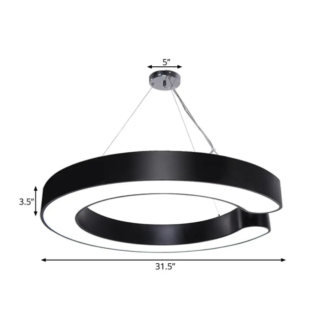 Minimalist Metal Led C-Shaped Hanging Pendant Lamp - 19.5/23.5/31.5 Width (White/Black