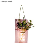 Cafe Rustic Floral Wall String Lights With Clear Glass Shades And Pink Backplate For Twinkling