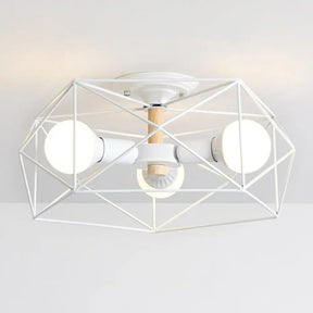 Caged Opal Glass Semi Mount Industrial Ceiling Light In Black/White - 3/4/5 Bulb Living Room
