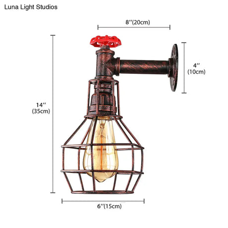 Caged Vintage Corridor Wall Sconce With Valve Deco And 1 Light In Black/Bronze