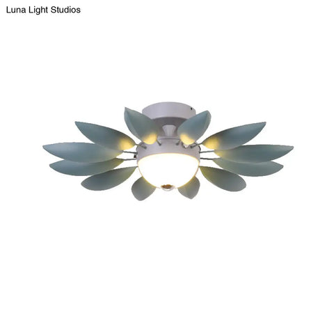 Candy Colored Metal Leaf Ceiling Light For Kindergarten - Single Head Fixture