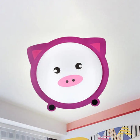 Cartoon Animal Shaped Ceiling Mount Light - Metal Flush For Nurseries And Corridors Pink / White