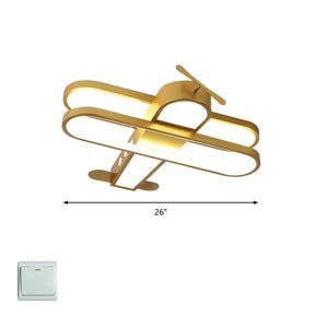 Cartoon Biplane Led Ceiling Flush Light For Boys Room - Acrylic Flush - Mount Fixture Yellow /