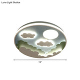 Cartoon Blue Led Flush Mount Nursery Ceiling Lamp With Cloud And Moon Acrylic Shade