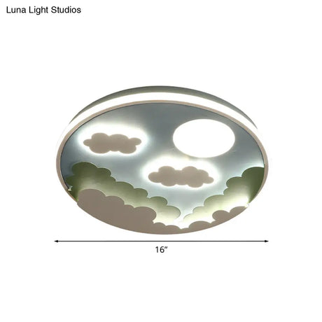 Cartoon Blue Led Flush Mount Nursery Ceiling Lamp With Cloud And Moon Acrylic Shade