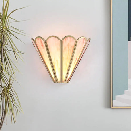 Cartoon Brass Badminton Wall Light With Pink Glass For Living Room / A