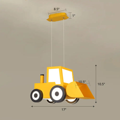 Cartoon Bulldozer Led Chandelier: Metal Lighting Fixture For Boys Bedroom Yellow / Remote Control