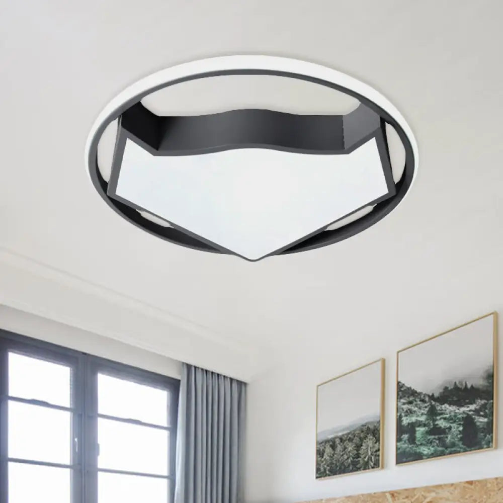 Cartoon Cat Led Flush Mounted Light Fixture For Kids’ Bedroom In Black/Gray Black