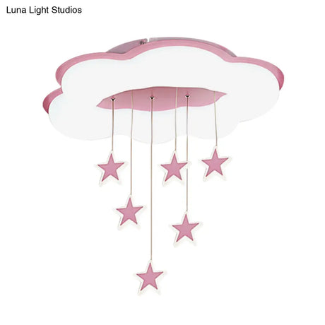 Cartoon Cloud And Star Flushmount Led Ceiling Light For Bedroom - Acrylic Pink/Blue Design