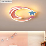 Cartoon Crescent And Star Flushmount Led Ceiling Light For Kids Bedroom Pink / 23.5 Third Gear