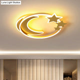 Cartoon Crescent And Star Flushmount Led Ceiling Light For Kids Bedroom