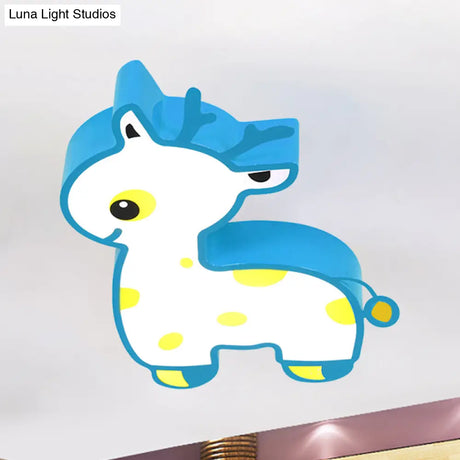 Cartoon Deer Flush Ceiling Light: Acrylic Fixture For Kids’ Bedroom