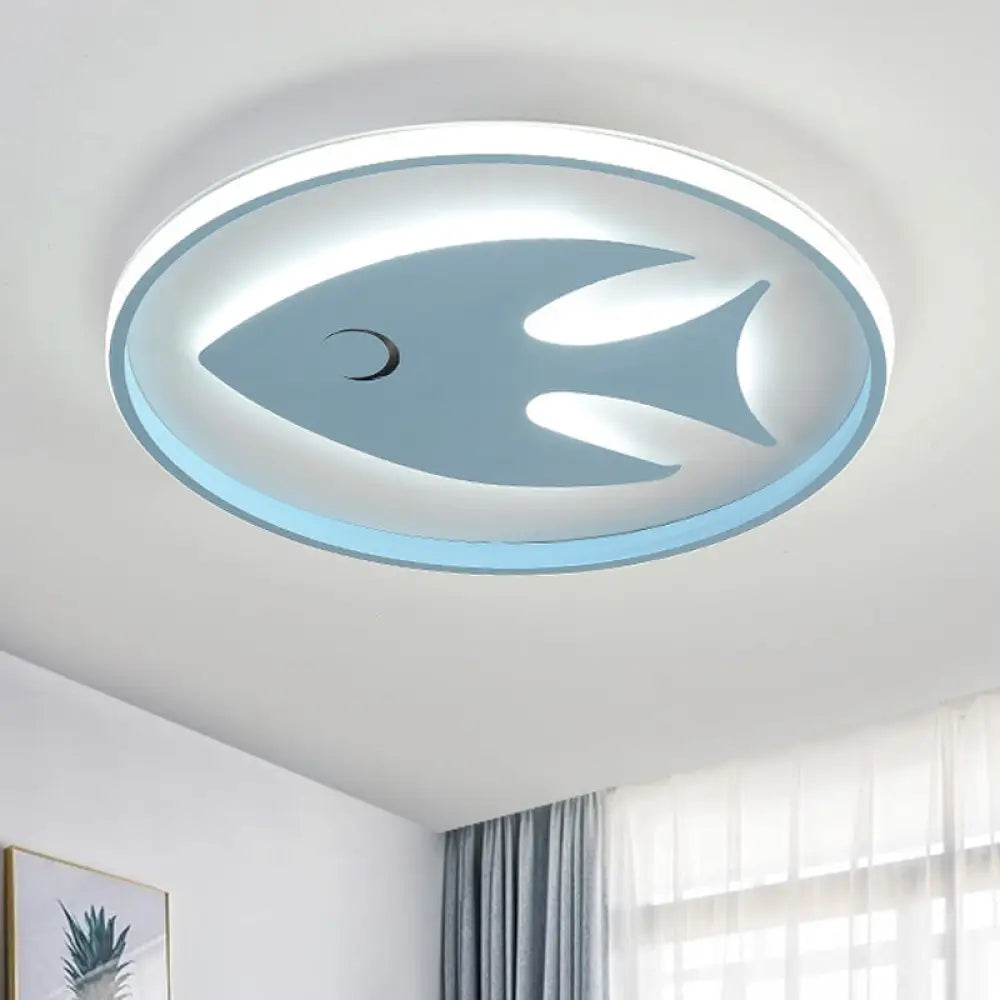 Cartoon Fish/Giraffe Ceiling Light For Nursery - Integrated Led Flushmount Lamp In Pink/Blue
