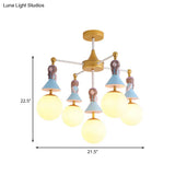 Cartoon Girl Flush Mount Ceiling Light: Blue Resin 5 - Bulb Kids Bedroom Fixture With White Glass