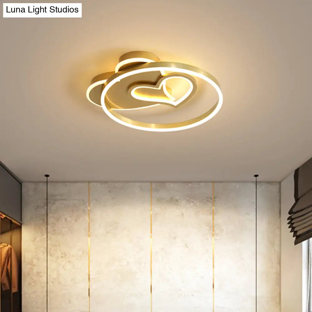 Cartoon Heart Acrylic Flushmount Light With Led Gold Recessed Lighting