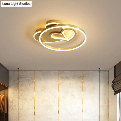 Cartoon Heart Acrylic Flushmount Light With Led Gold Recessed Lighting