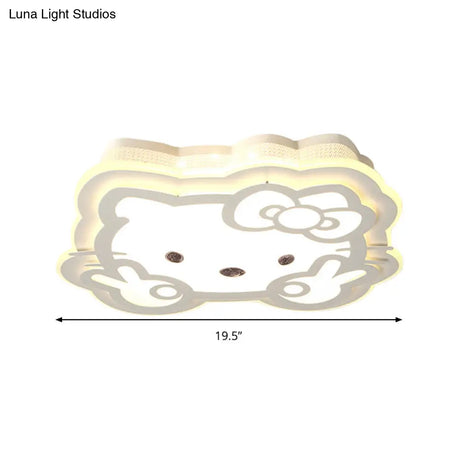Cartoon Led Ceiling Lamp - Acrylic Peace Sign Kitty Mount Light For Baby Girls Room