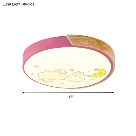 Cartoon Led Flush Ceiling Light Fixture For Kindergartens - Round Acrylic