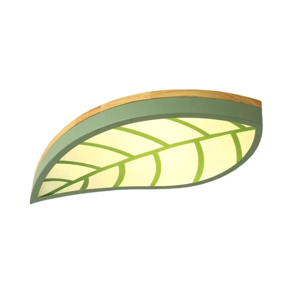 Cartoon Macaron Led Ceiling Light For Child Bedroom - Metal Acrylic Leaf Design