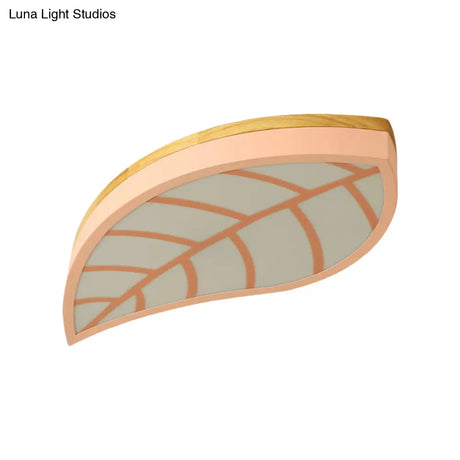 Cartoon Macaron Led Ceiling Light For Child Bedroom - Metal Acrylic Leaf Design
