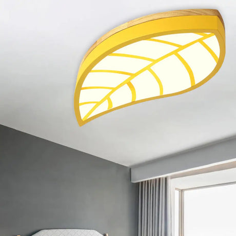 Cartoon Macaron Led Ceiling Light For Child Bedroom - Metal Acrylic Leaf Design Yellow / Third Gear