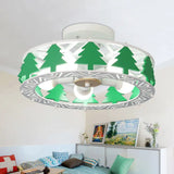 Cartoon Metal Ceiling Lamp - Green Pine Tree Semi Mount Light (5 Heads) Ideal For Hotels