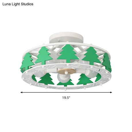 Cartoon Metal Ceiling Lamp - Green Pine Tree Semi Mount Light (5 Heads) Ideal For Hotels