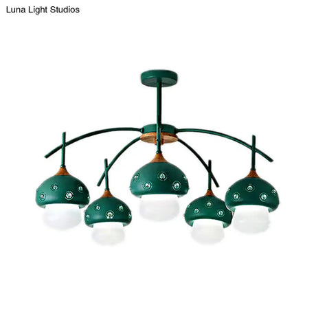 Cartoon Metal Mushroom Chandelier - 5-Head Kids Suspension Light For Bedroom Perfect Girls And Boys