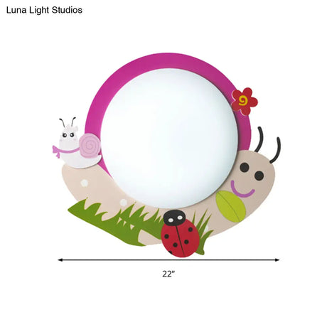 Cartoon Pink Snail Ceiling Light: Fun Metal & Acrylic Flush Mount For Girls’ Bedrooms