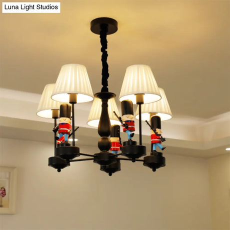 Cartoon Soldier Nursery Chandelier Pendant With Fabric Shade Resin Hanging Light