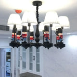 Cartoon Soldier Nursery Chandelier Pendant With Fabric Shade Resin Hanging Light 8 / Black