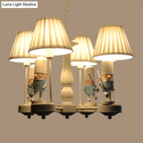 Cartoon Soldier Nursery Chandelier Pendant With Fabric Shade Resin Hanging Light