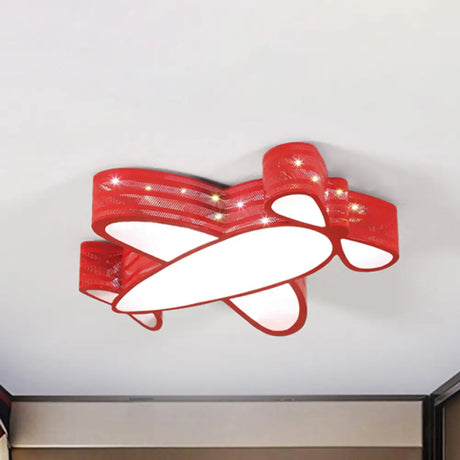 Cartoon Style Propeller Plane Ceiling Light For Kid’s Bedroom Red / White