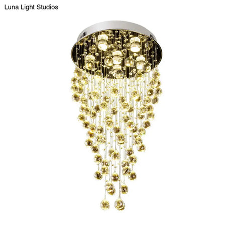 Cascade Flushmount Crystal Ceiling Light Fixture - Contemporary Faceted Design (6 Heads) Nickel