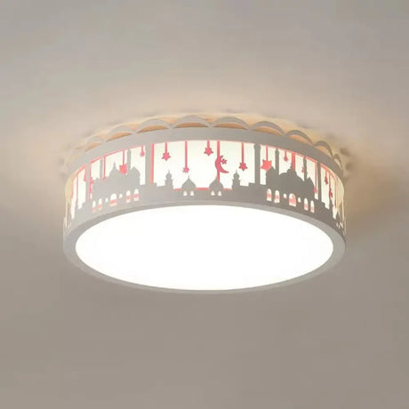 Castle Metal Flush Ceiling Light - Modern Style Lamp For Kids Bedroom Pink
